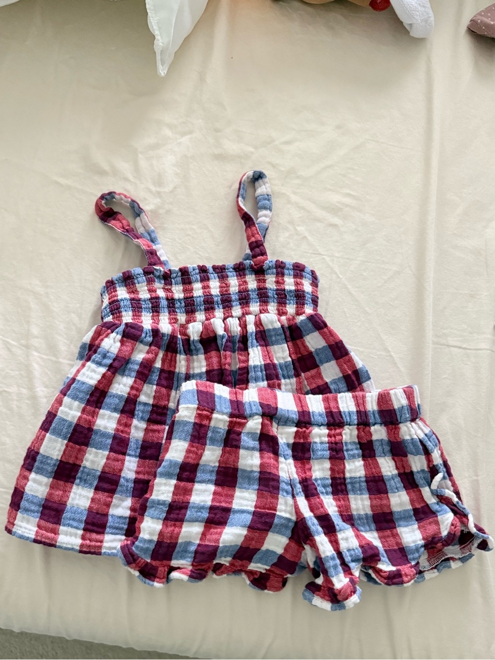 Cat & Jack Girls Plaid Tank and Shorts Set in Red and Light Blue